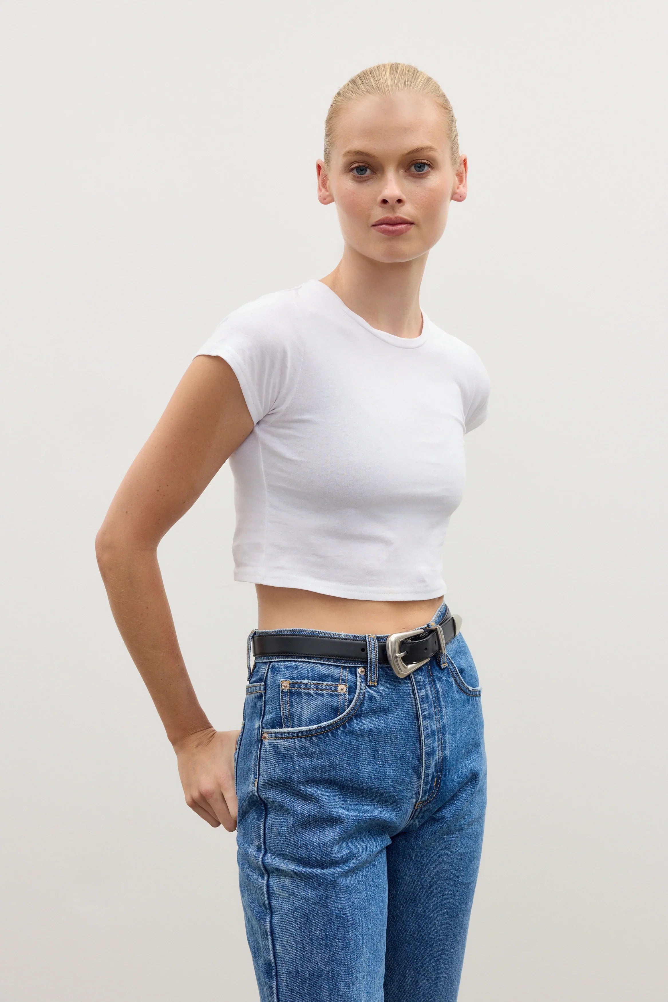 Corey Cropped T-Shirt White-- Seamless Knitted Crochet