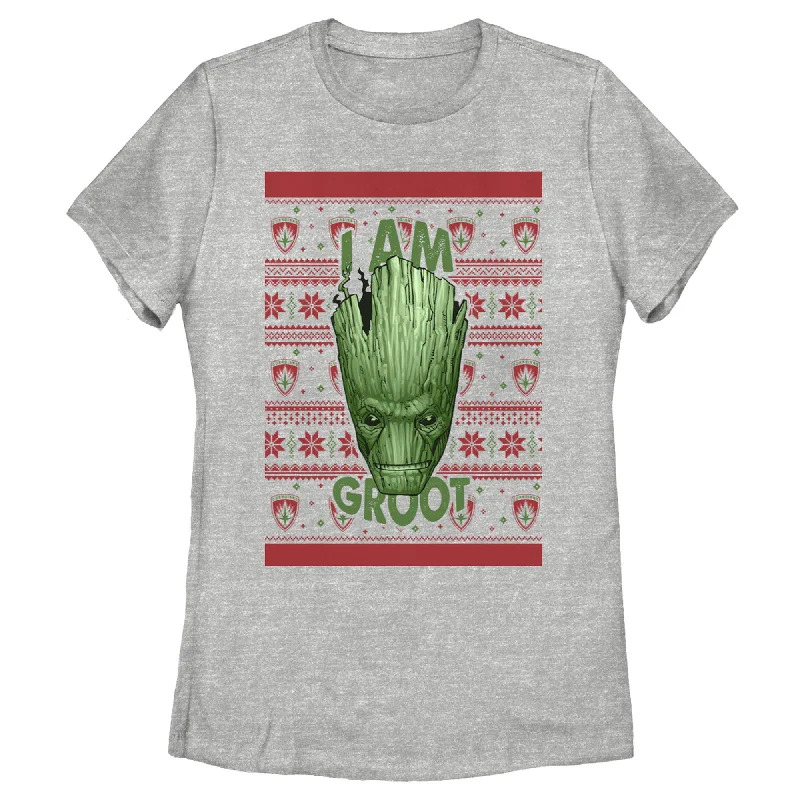 Women's Marvel Ugly Christmas Guardians of the Galaxy Groot Portrait T-Shirt-- Machine Wash Dry Clean Hand Wash