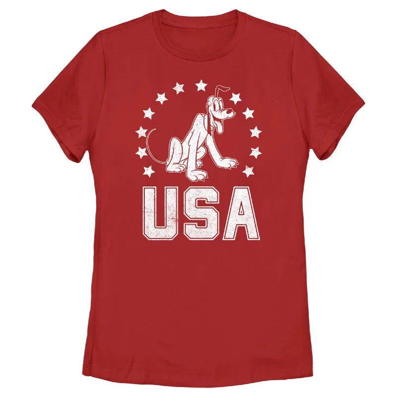 Women's Mickey & Friends Fourth of July USA Pluto T-Shirt-- Graphic T-Shirt Round Neck Polyester