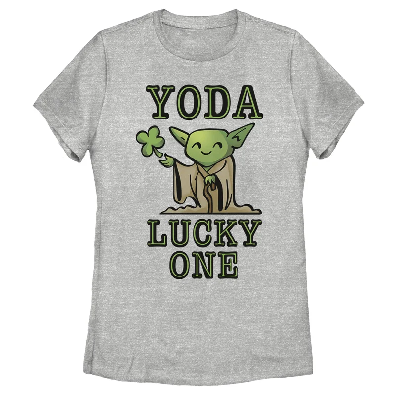Women's Star Wars St. Patrick's Day Cartoon Yoda Lucky One T-Shirt-- Polka Dot Checkered Tartan Women's Star Wars St. Patrick's Day Cartoon Yoda Lucky One T-Shirt-- Polka Dot Checkered Tartan