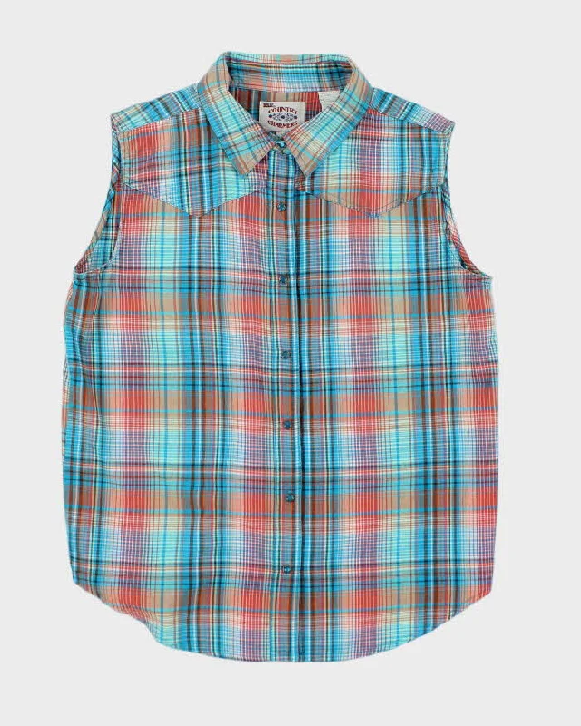 Vintage Ely Country Charmers Check Sleeveless Shirt - L-- Asymmetrical Pockets Print Vintage Ely Country Charmers Check Sleeveless Shirt - L-- Asymmetrical Pockets Print