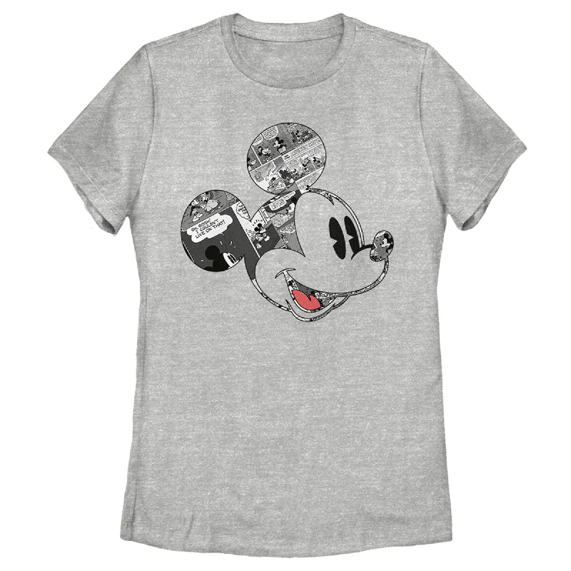 Women's Mickey & Friends Comic book Mickey Mouse Face T-Shirt-- Wool Fabric Cashmere Fabric Tweed Fabric