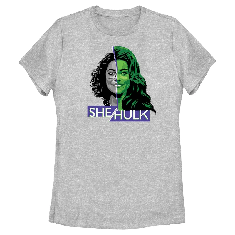 Women's She-Hulk: Attorney at Law Half Lawyer Half Hero T-Shirt-- Mesh Canvas Denim
