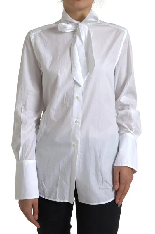 Dolce & Gabbana Elegant White Cotton Long Sleeve Women's Shirt-- Satin Blend Silk Blend Wool Blend