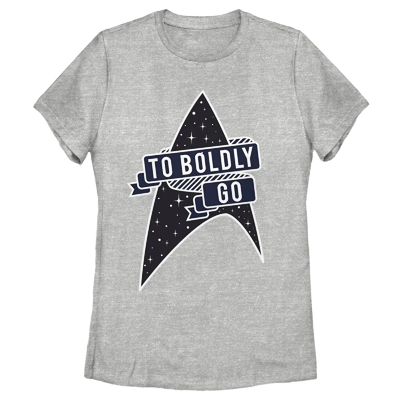 Women's Star Trek To Boldly Go Starfleet T-Shirt-- Striped Floral Plaid