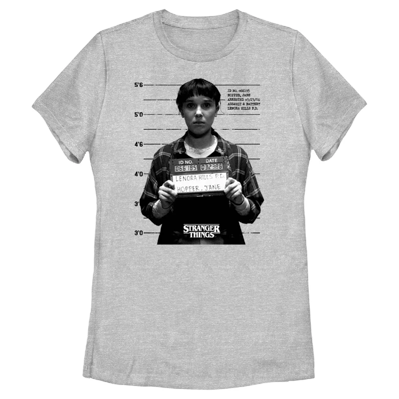 Women's Stranger Things Eleven Mugshot T-Shirt-- Cashmere Blend Cotton Blend Poly Blend