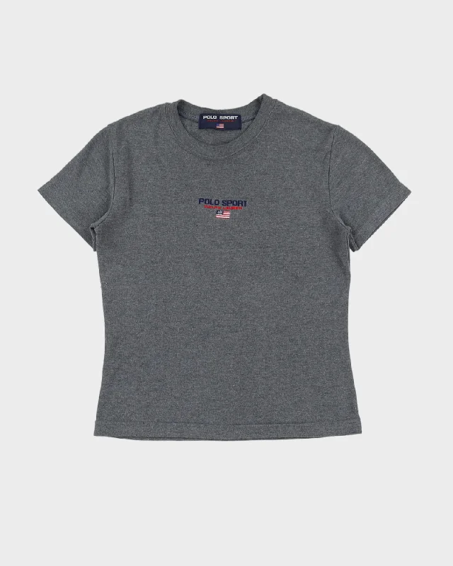 Vintage 90s Polo Sport Embroidered Grey Baby Fit T-Shirt - S-- Seamless Knitted Crochet