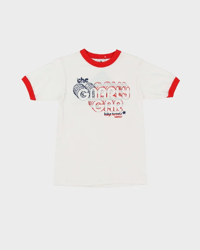 90s The Gnarly Gar Lake Travis Texas White / Red Ringer T-Shirt - S-- Houndstooth Herringbone Solid
