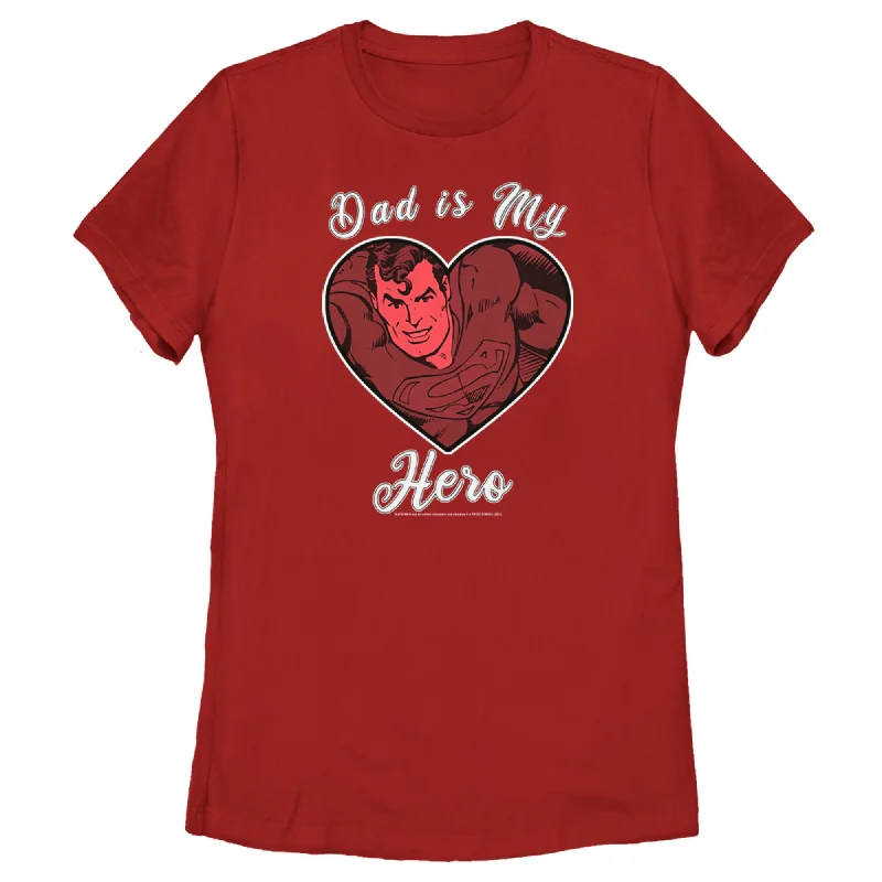 Women's Superman Valentine's Day Dad is My Hero T-Shirt-- Zippered Buttoned Snapped