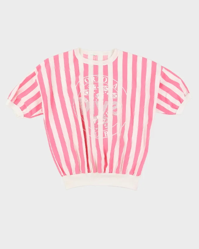 1990s Pink Candy Striped T-Shirt - L-- Welt Pockets Slit Pockets Flap Pockets