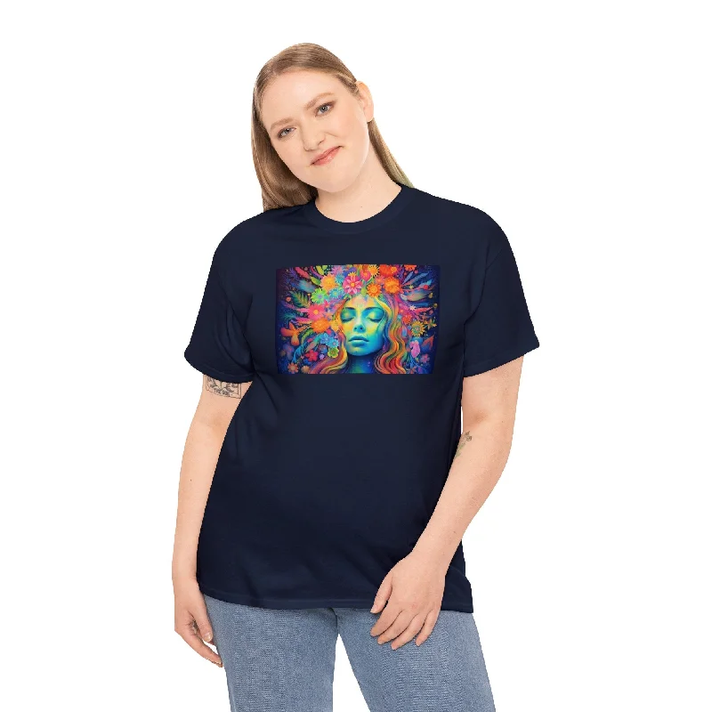Psychedelic Learning Abstract Cotton T-Shirt-- Mesh Canvas Denim