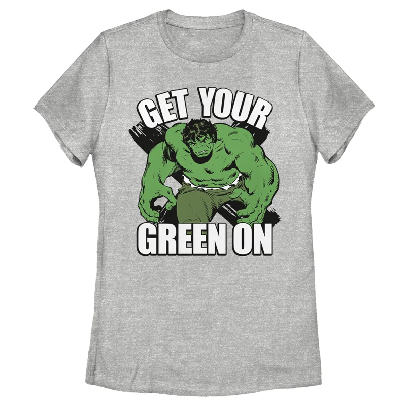 Women's Marvel St. Patrick's Day Hulk Green On T-Shirt-- Print Jacquard Patchwork