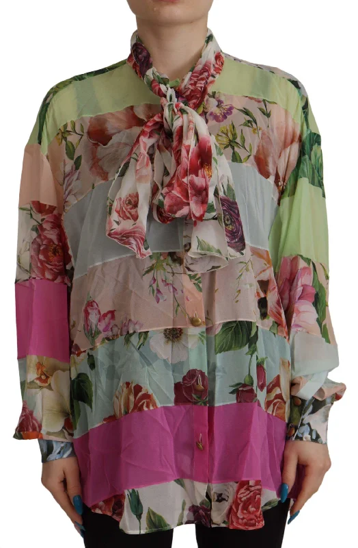 Dolce & Gabbana  Floral Print Silk Shirt for Women-- Houndstooth Herringbone Solid