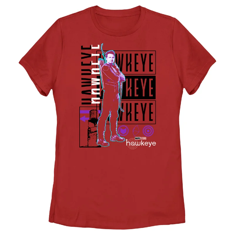 Women's Marvel Hawkeye Bright Neon Portrait T-Shirt-- Polka Dot Checkered Tartan