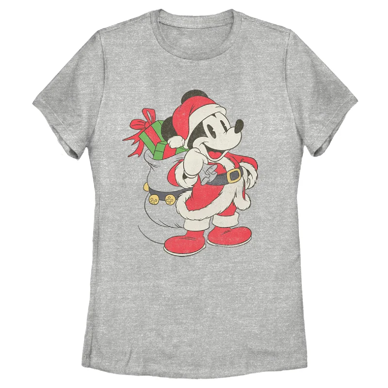 Women's Mickey & Friends Santa Mouse T-Shirt-- Denim Fabric Leather Fabric Suede Fabric