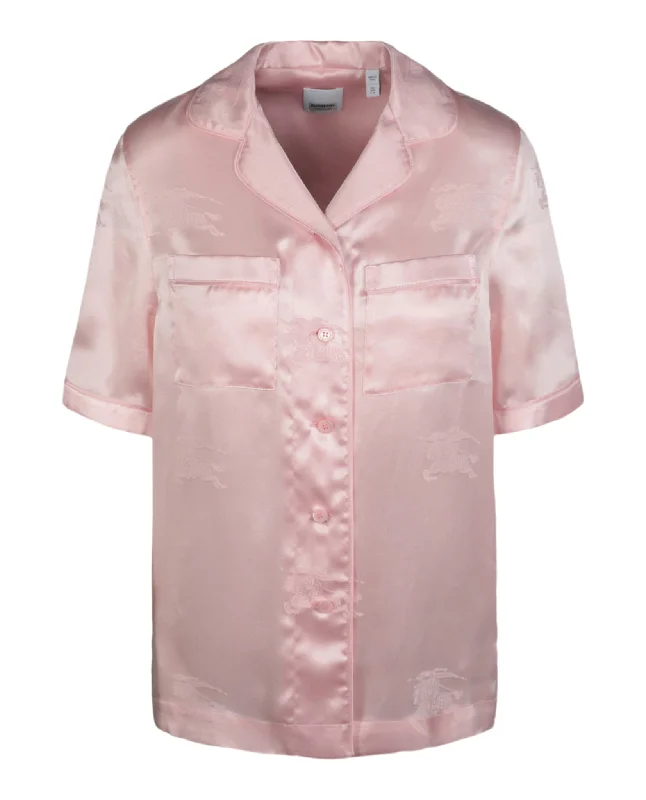 Burberry Womens EKD Jacquard Silk Shirt-- Notch Collar Peter Pan Collar Cowl Neck