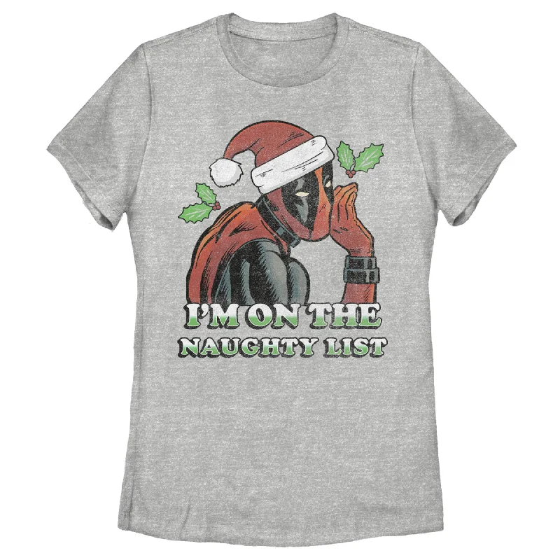 Women's Marvel Christmas Deadpool Naughty List T-Shirt-- Fleece Fabric Down Fabric Feather Fabric