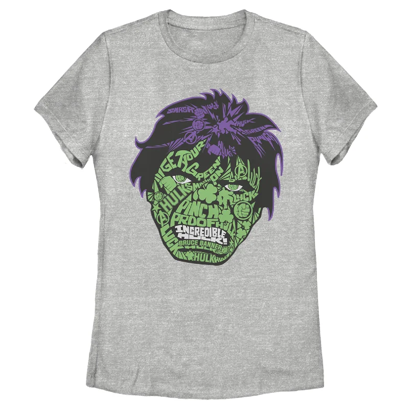 Women's Marvel St. Patrick's Day Hulk Face T-Shirt-- Lace Blend Ribbed Blend Corduroy Blend