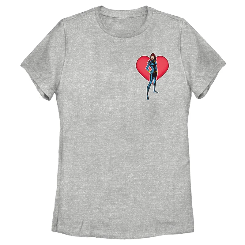 Women's Marvel Black Widow Heart Pocket T-Shirt-- Anti-Pilling Machine Wash Handmade Women's Marvel Black Widow Heart Pocket T-Shirt-- Anti-Pilling Machine Wash Handmade
