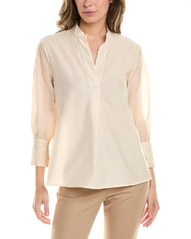 Peserico Silk-Blend Shirt-- Ribbed T-Shirt High Neck Heavyweight