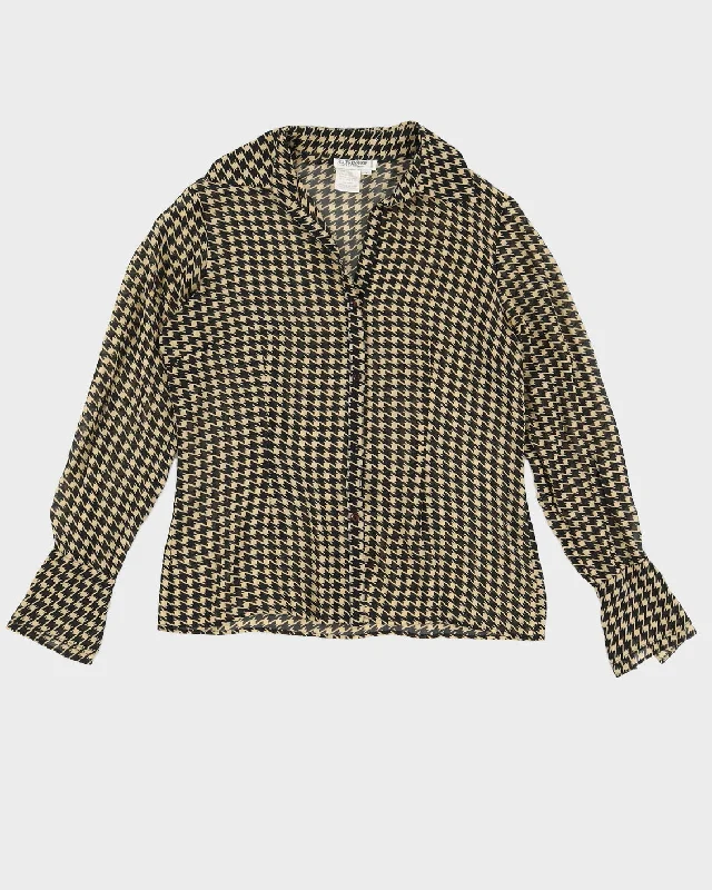 Vintage 90s Holt Renfrew Silk Houndstooth Shirt - S/M-- Iron Safe Non-Iron Wrinkle Free