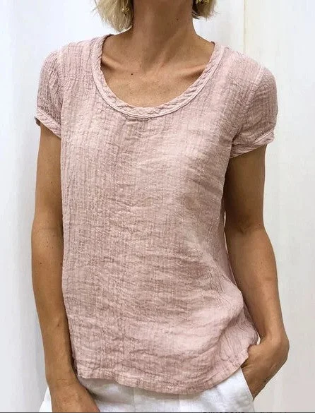 Vireous Women's T Shirt Cotton Double-Layer Crepe Fashion Top-- Ribbed Striped Patterned