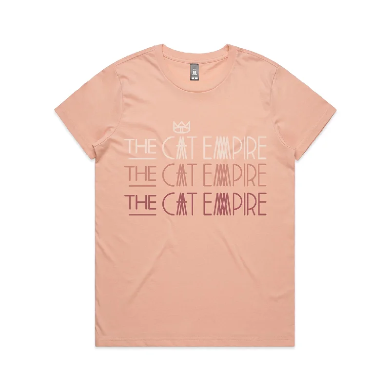 The Cat Empire Pale Pink Triple Stacked Logo T-shirt (Women's Size Based)-- Print Jacquard Patchwork The Cat Empire Pale Pink Triple Stacked Logo T-shirt (Women's Size Based)-- Print Jacquard Patchwork