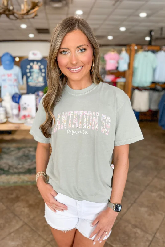 Plantation 59 Floral T-Shirt in Bay-- Solid Print Embellished