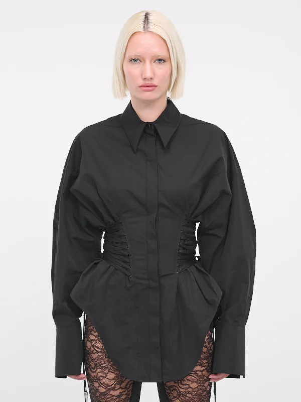 Laced-Up Shirt (23W1T00641259-BLACK)-- Hooded Caped Shawl Collar