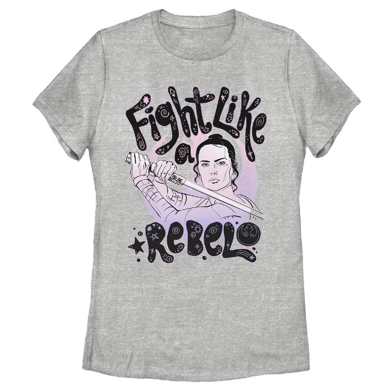 Women's Star Wars: The Rise of Skywalker Rey Fight Like a Rebel T-Shirt-- Collared Crew Neck Turtle Neck Women's Star Wars: The Rise of Skywalker Rey Fight Like a Rebel T-Shirt-- Collared Crew Neck Turtle Neck