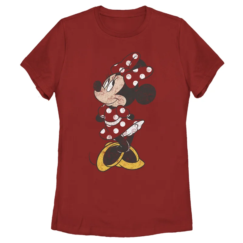 Women's Mickey & Friends Minnie Mouse Portrait Distressed T-Shirt-- Houndstooth Herringbone Solid