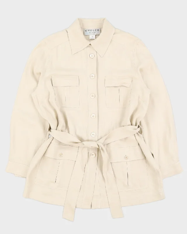 Vintage Jaegar Beige Shirt With Belt - L-- Welt Pockets Slit Pockets Flap Pockets