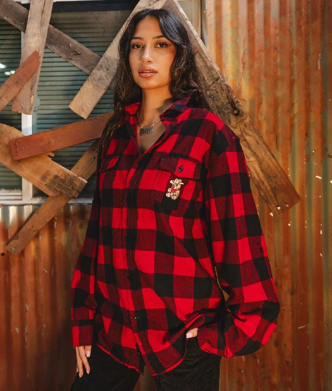 Teddy Bear Cowboy Embroidered Unisex Premium Yarn-Dyed Long Sleeve Flannel Shirt-- Plaid T-Shirt Polka Dot Checkered Teddy Bear Cowboy Embroidered Unisex Premium Yarn-Dyed Long Sleeve Flannel Shirt-- Plaid T-Shirt Polka Dot Checkered