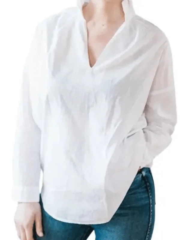 White Penelope Cabo Shirt-- Silk Blend Satin Velvet