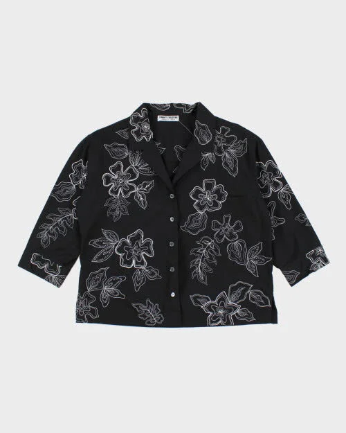 Vintage Connie's Creations Embroidered Shirt - L-- Mesh Blend Leather Blend Suede Blend