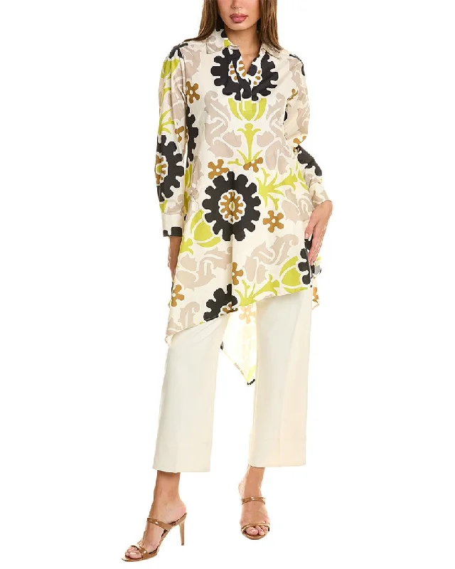 Natori Asymmetrical Flounce Shirt-- Notch Collar Peter Pan Collar Cowl Neck