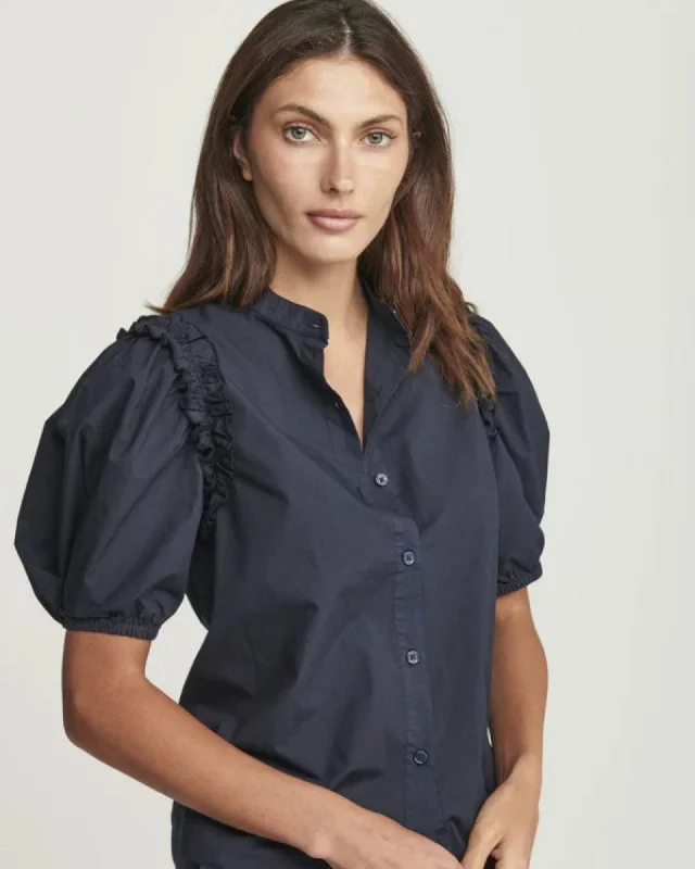 "Manuella" Navy Shirt-- Print Jacquard Patchwork