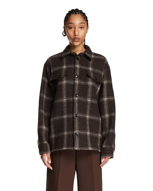 Overshirt Marrone A Quadri-- Mesh Canvas Denim