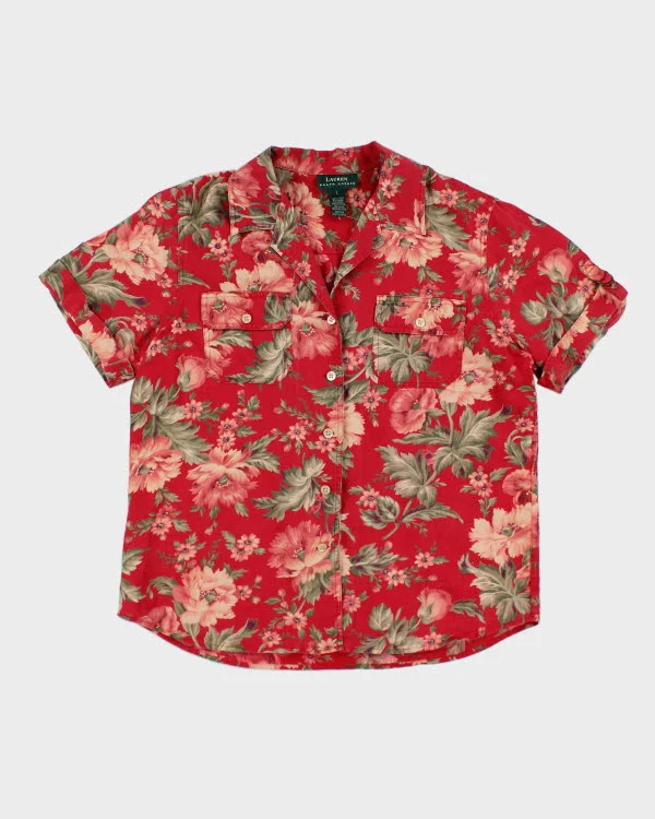 Vintage 90s Ralph Lauren Floral Shirt - L-- Notch Collar Peter Pan Collar Cowl Neck