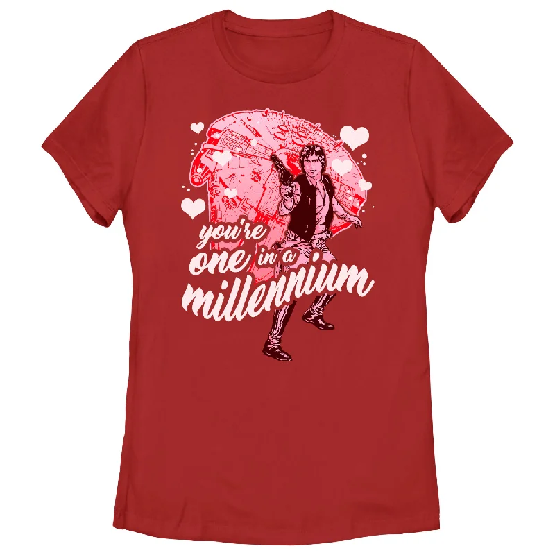 Women's Star Wars Valentine's Day Han Solo You're One in a Millennium T-Shirt-- Spandex Blend Rayon Blend Denim Blend