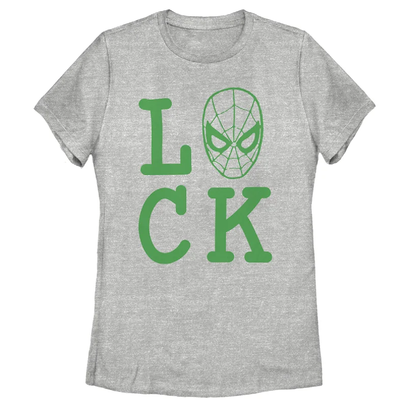 Women's Marvel Spider-Man St. Patrick's Day Spidey Luck T-Shirt-- Polka Dot Checkered Tartan Women's Marvel Spider-Man St. Patrick's Day Spidey Luck T-Shirt-- Polka Dot Checkered Tartan