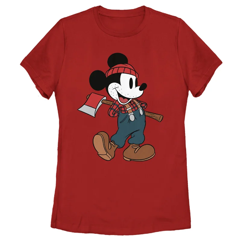 Women's Mickey & Friends Retro Lumberjack Mickey Mouse T-Shirt -- Basic T-Shirt Crew Neck Short Sleeve