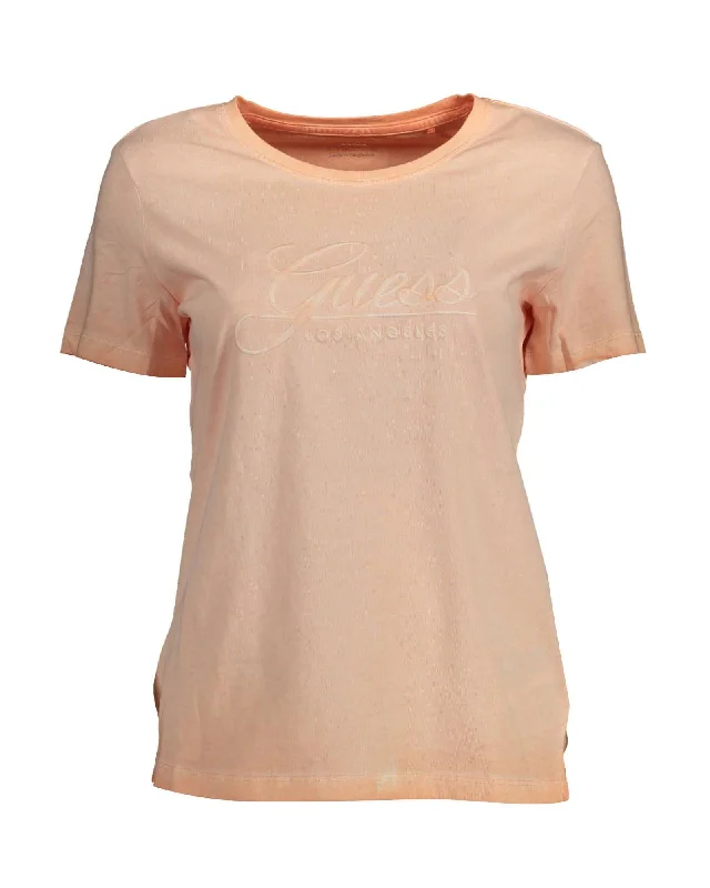 Guess Jeans Guess Los Angeles Embroidered Logo T-Shirt - Peach-- Solid Color Striped Floral Guess Jeans Guess Los Angeles Embroidered Logo T-Shirt - Peach-- Solid Color Striped Floral