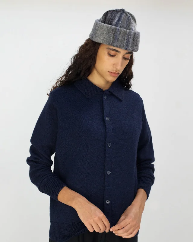 Knit Unisex Merino Wool Shirt Blue-- Satin Blend Silk Blend Wool Blend