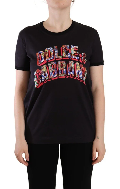 Dolce & Gabbana  Women's Graphic T-Shirt Black-- Mesh Blend Leather Blend Suede Blend