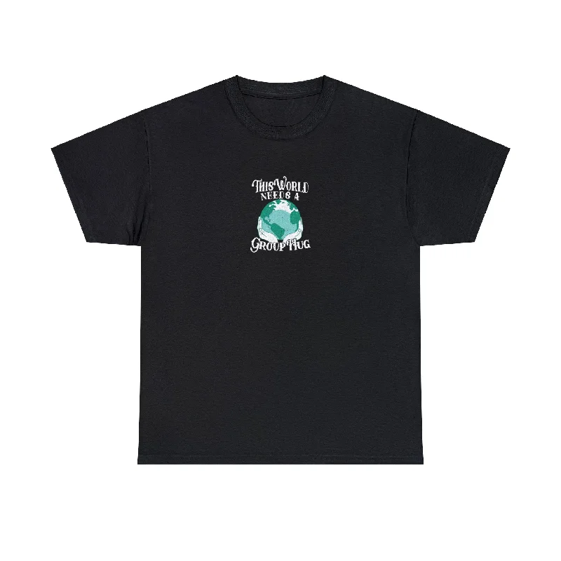 'What This World Needs Is A Group Hug' Peace T-Shirt-- Notch Collar Peter Pan Collar Cowl Neck