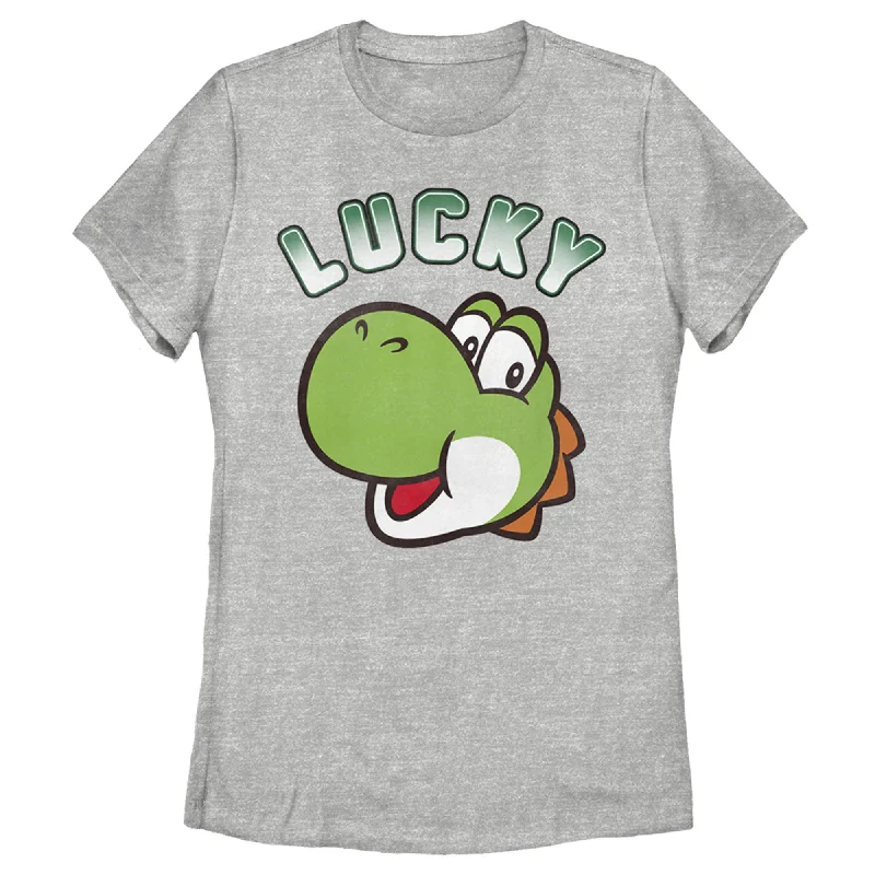 Women's Nintendo Super Mario St. Patrick's Day Lucky Yoshi T-Shirt-- Zippered Front Buttoned Front Snap Front