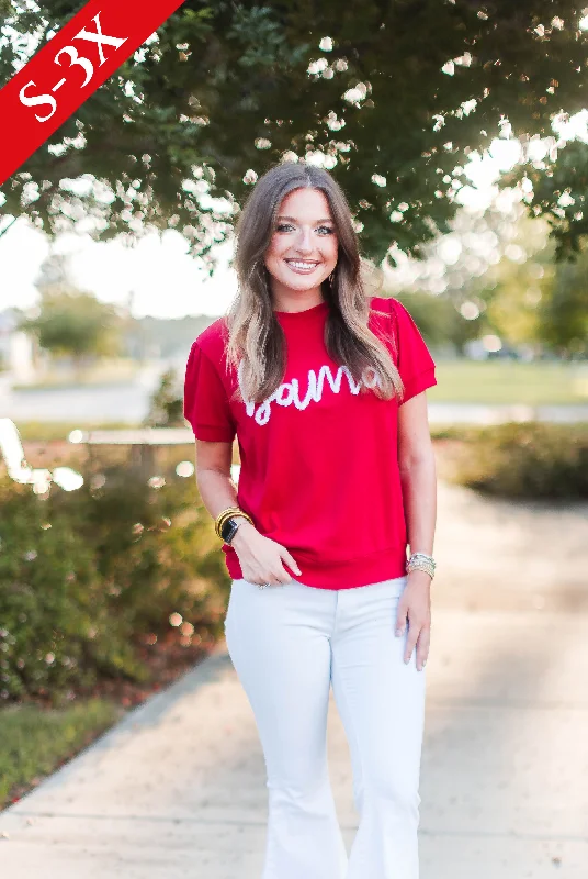 The Alabama Glitter Script Shirt-- Thin T-Shirt Open Front Quick Dry