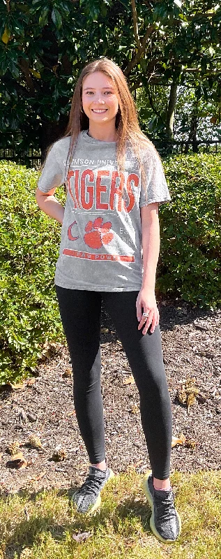 Gameday Couture Clemson Snow Wash Womens Short Sleeve Shirt (Gray)-- Jersey Fabric Tulle Fabric Batik Fabric