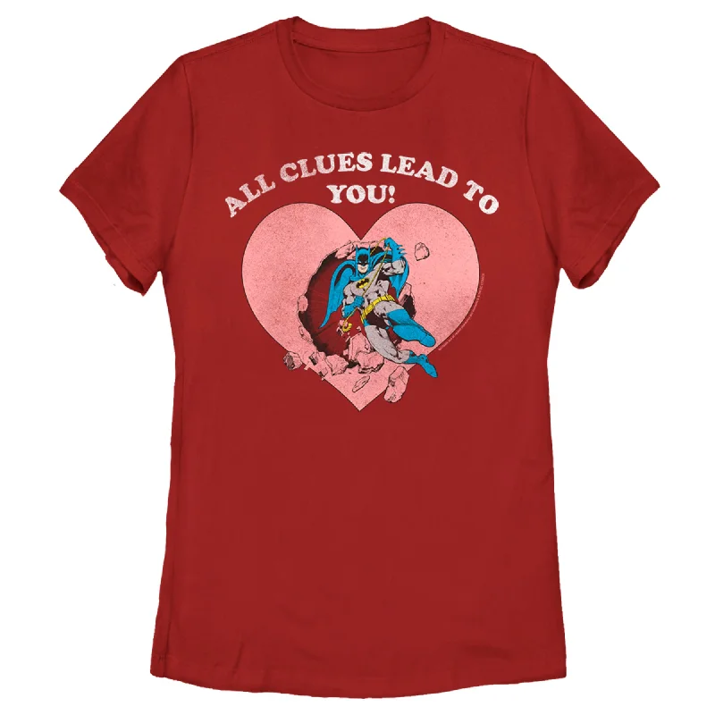 Women's Batman Valentine's Day All the Clues Lead to You T-Shirt-- Fleece Nylon Spandex Women's Batman Valentine's Day All the Clues Lead to You T-Shirt-- Fleece Nylon Spandex